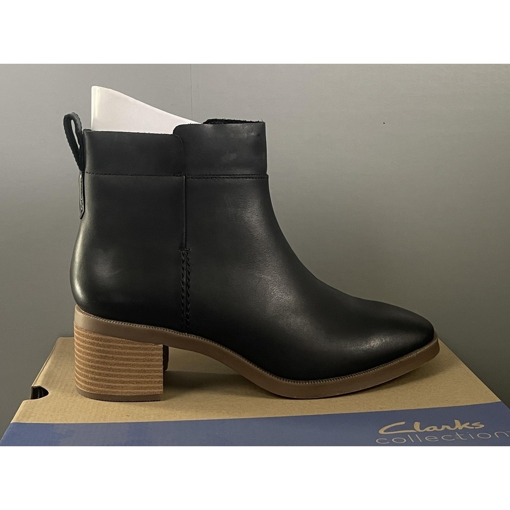 Clarks High Charm Boots Womens Size 10 Black Leather Ankle Block Heel Booties